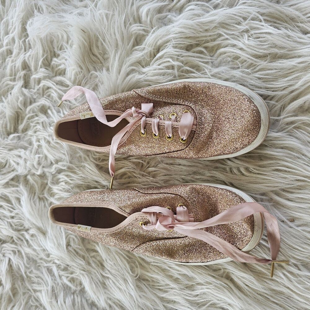Keds X Kate Spade Champion Sneakers Size US 3M Rose Gold Glitter Shoes